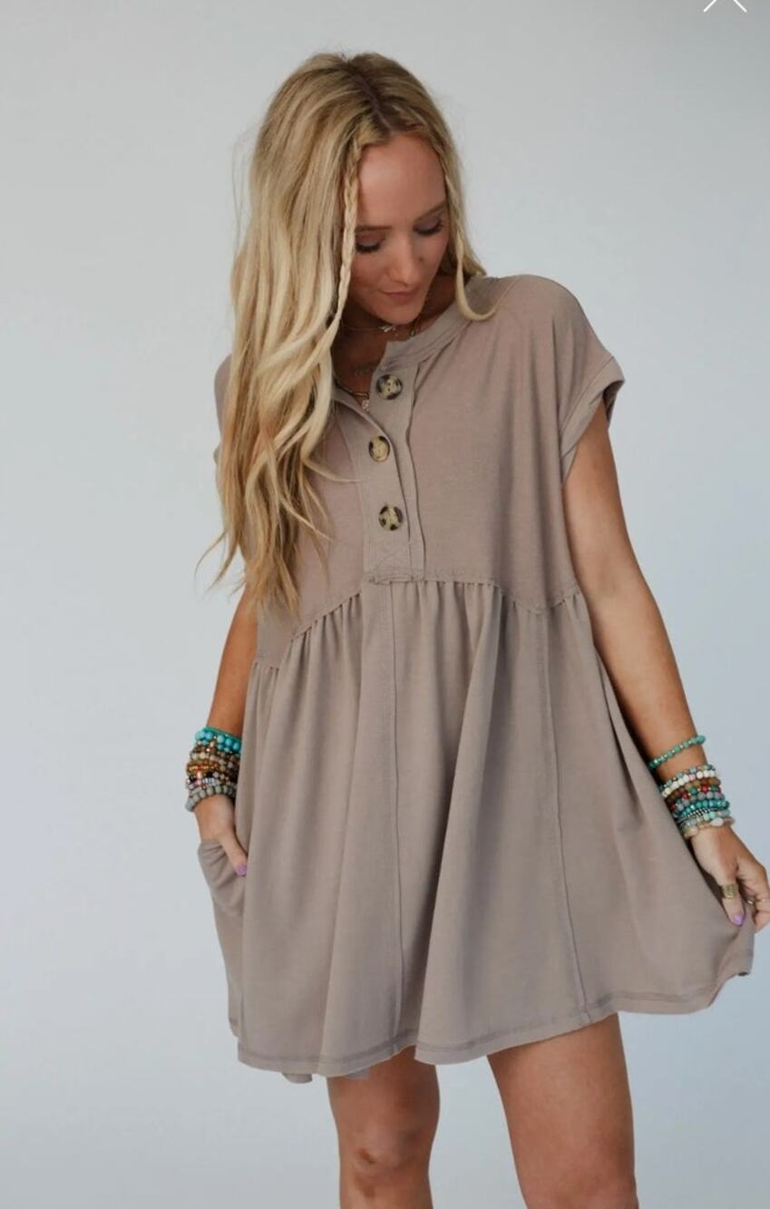 Sweet Nothings Baby Doll Dress - Khaki